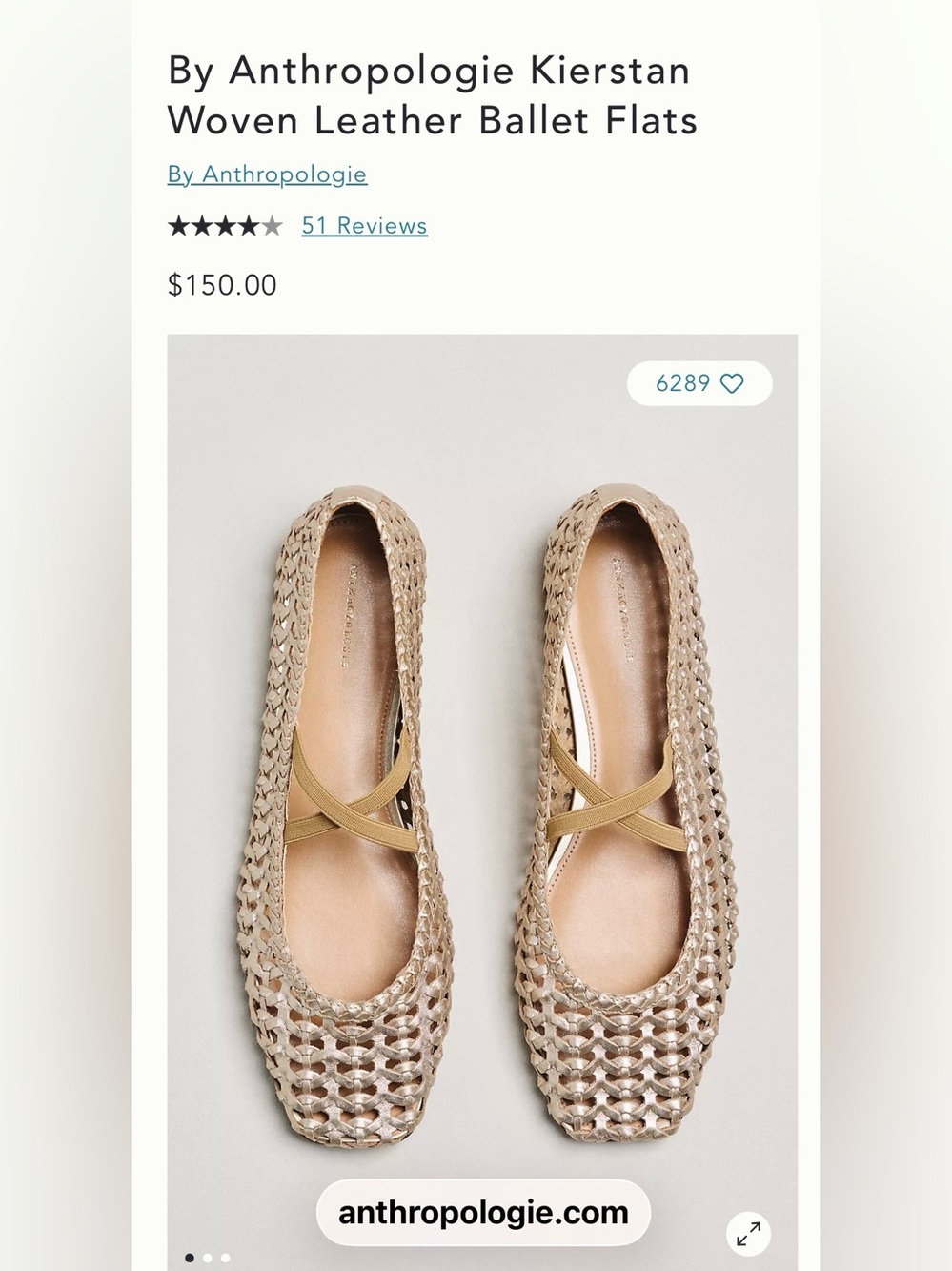 Anthropologie Kierstan Woven Leather Ballet Flats - gold  size 37